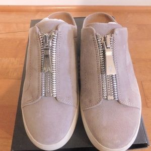 Frye Pink Mules with Modern Zipper Detail